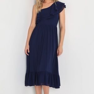 Lulus Delicate Drama One Shoulder Ruffled Midi Dress